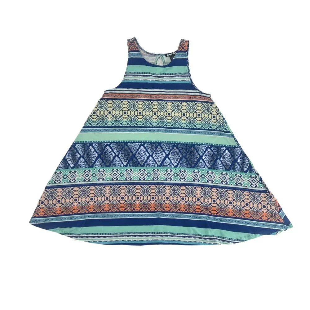 Planet Gold Navy Rugby Combo Geometric Flare Dress M - Picture 4 of 5